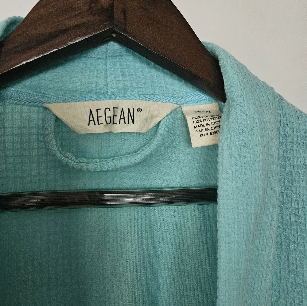 Aegean Turquiose Waffle Short Robe - Picture 4 of 5